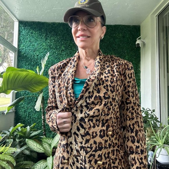 Bloomingdales Silk Black Leopard Sequins Animal Print Blazer Jacket - Picture 4 of 7